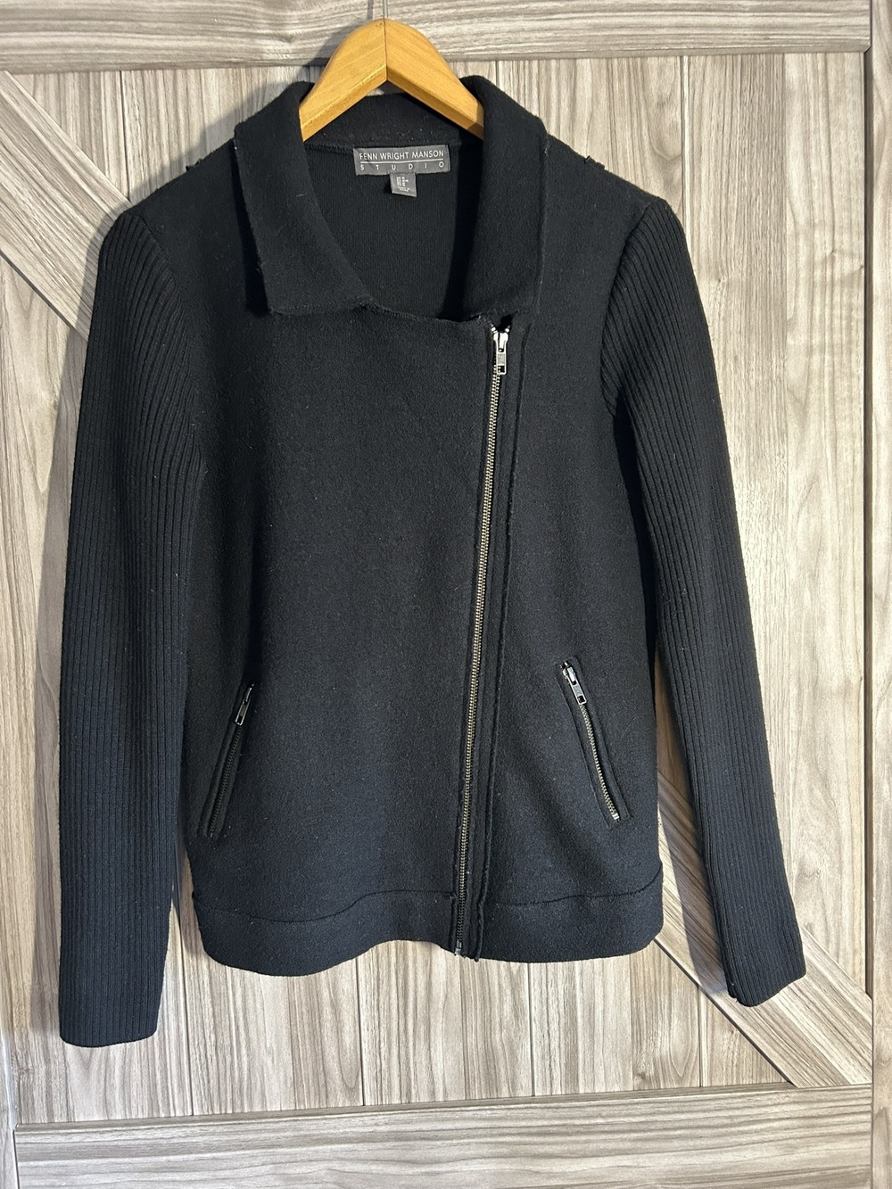 Fenn Wright Manson Studio 100% Wool Knit Moto Biker Jacket M